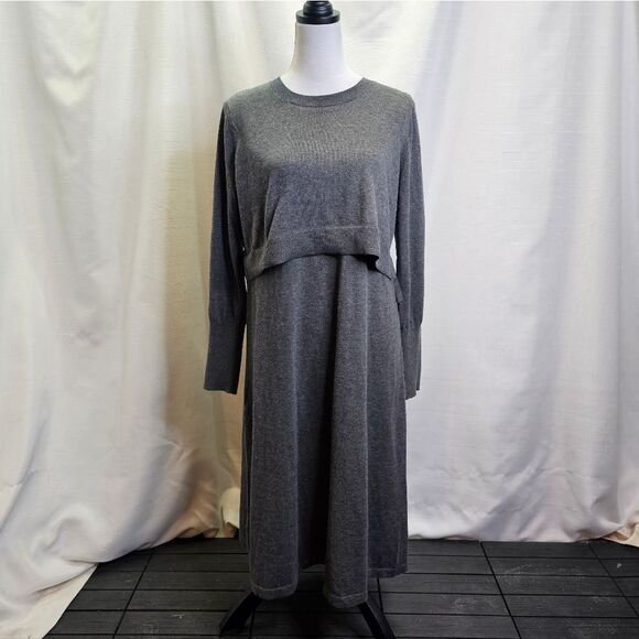 Calvin Klein Gray Layered Long Sleeve Knit Sweater Dress Size Large - Picture 1 of 9
